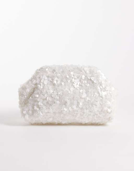 Bolso clutch blanco con diseño estilo cojín de lentejuelas de True Decadence