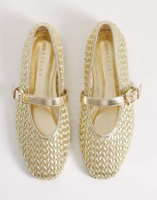 Bailarinas doradas estilo merceditas con diseño entretejido Leah de ASOS DESIGN, 2 de 4