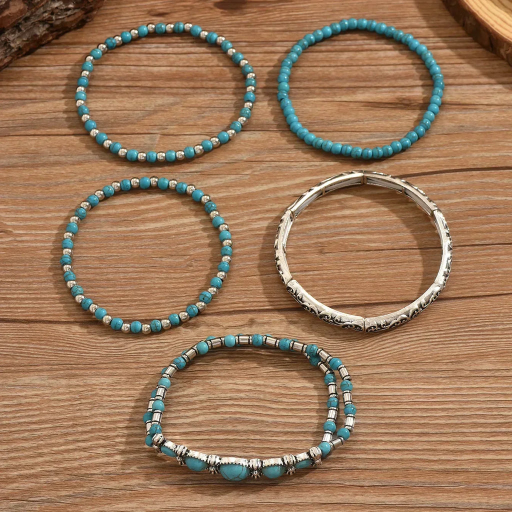 Set de pulseras boho con cuentas turquesas